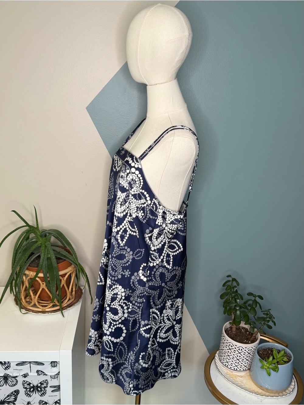 Cabernet Satin Floral Chemise Nightgown Slip Dress Blue M Y2K - Picture 3 of 10